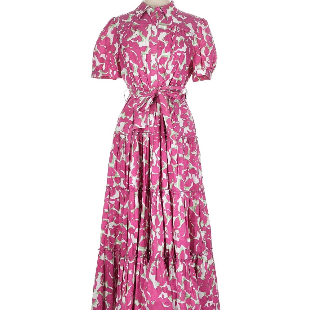 Diane Von Furstenberg Red and White Puff Sleeve Midi Dress
